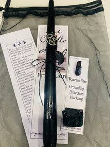 Protection Ritual Candle, Black Tourmaline Stone and Necklace