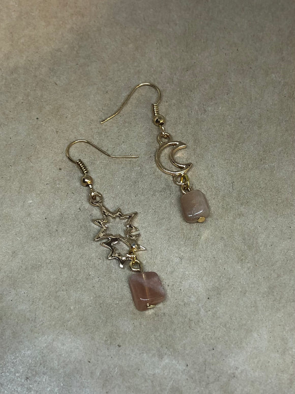 Sunstone Crystal Sun and Moon Earrings