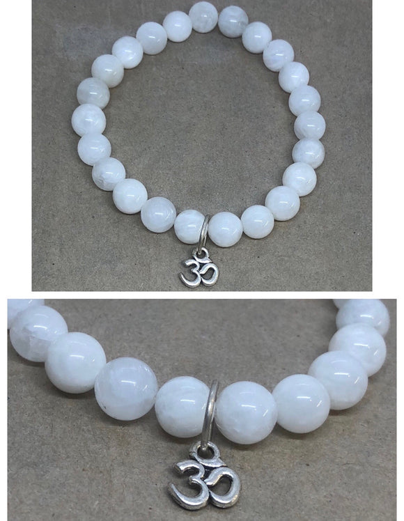 Moonstone Crystal Beaded Bracelet with Om Charm