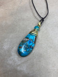 Large Blue Imperial Jasper Wired Crystal Drop Necklace