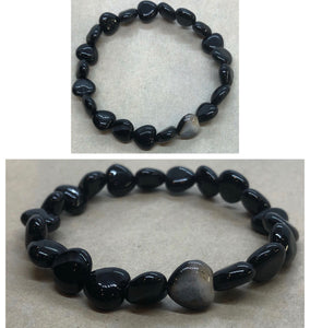 Black Agate Crystal Hearts Beaded Bracelet