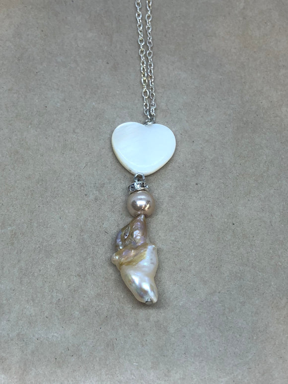 Mother of Pearl Heart with Pearls Necklace