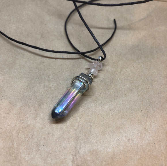 Grey Rainbow Aura Quartz Crystal Necklace