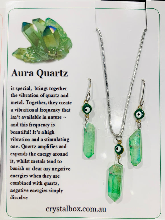 Green Aura Quartz Necklace & Earrings Set