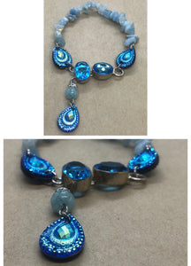 Blue Topaz set in 925 Silver With Aquamarine Crystal Beaded Bracelet