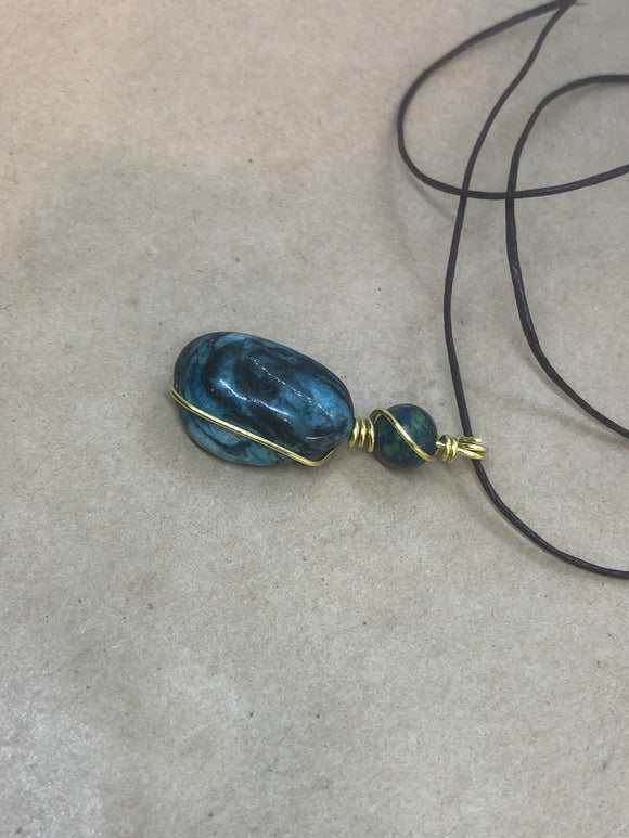 Apatite & Lapis Chrysocolla Wired Crystal Necklace