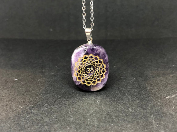 Amethyst Crystal Om Crown Chakra Necklace