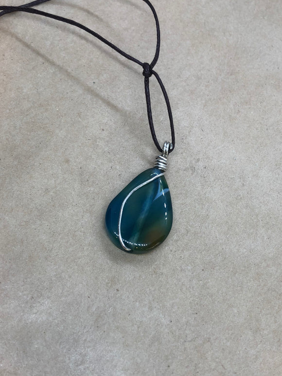 Blue Green Agate Wired Crystal Drop Pendant