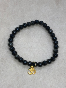 Gold Obsidian Crystal Beaded Bracelet with Om