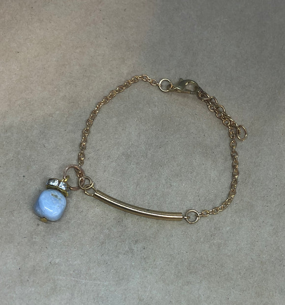 Blue-Lace Agate Crystal on Chain Bracelet