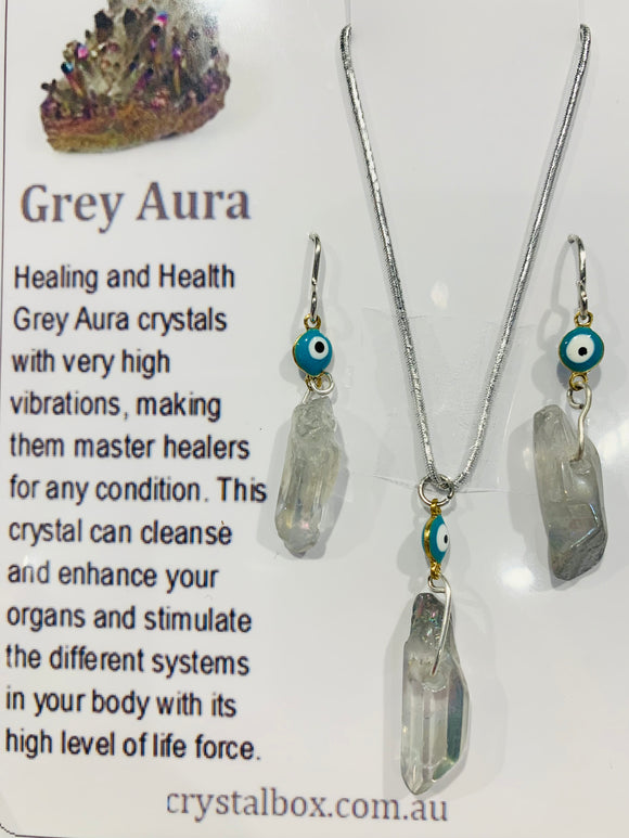 Grey Aura Quartz Necklace & Earring Set