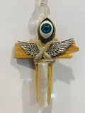 Paulo Santo Wood Necklace with Selenite & Evil Eye