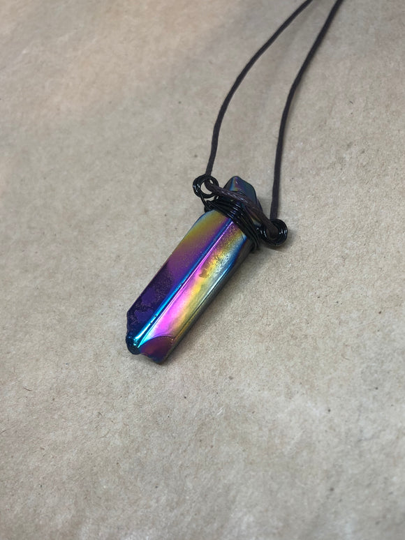 Rainbow Aura Quartz Crystal Necklace