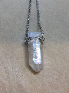 Opal Aura Quartz Crystal Wire Necklace