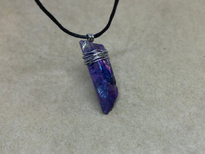 Purple Aura Quartz Crystal Point Necklace