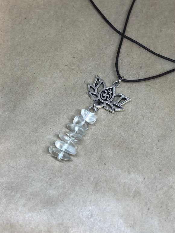 Clear Quartz Crystal Chips on Lotus Necklace