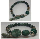 Emerald set Bracelet in 925 Silver with Green Agate Beaded Bracelet