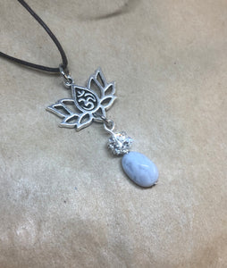 Blue-Lace Agate Crystal on Lotus Necklace