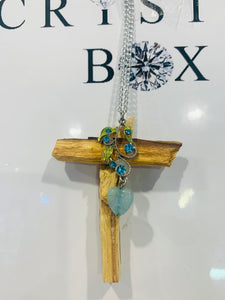 Paulo Santo Wood Necklace with Aquamarine