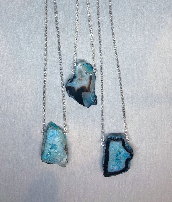 Blue Agate Slice on Chain Necklace