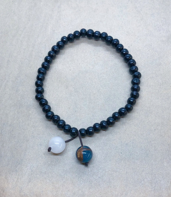 Earth & Moon (Jasper & Moonstone) Soulmates Black Wood Beaded Bracelet