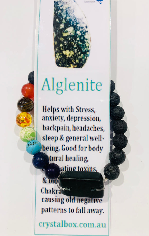 Alglenite Bracelet with Chakra & Lava Beads 13