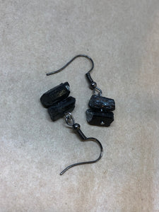 Raw Natural Black Tourmaline Earrings