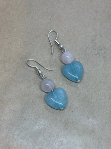 Rose Quartz & Aquamarine Crystal Heart Earrings
