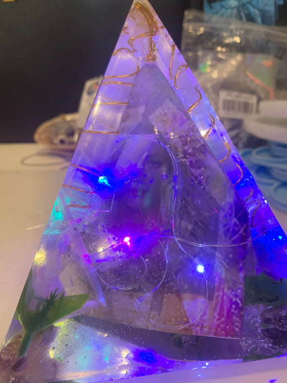Arch Angel Orgonite Ex-Large Pyramid 15cm with fairy lights