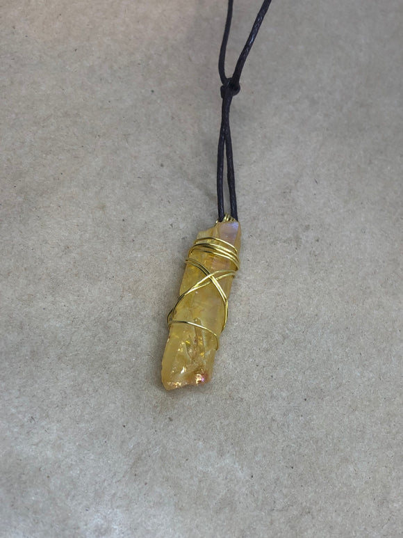 Sunshine Aura Quartz Wired Crystal Necklace