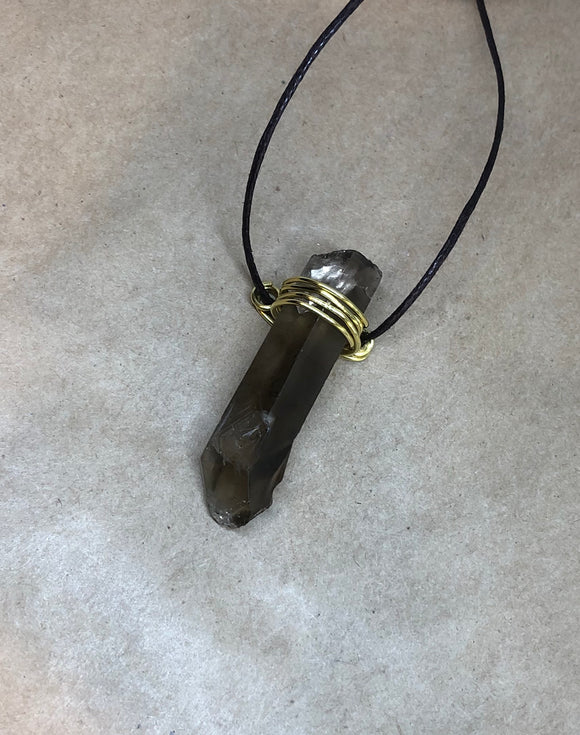 Smoky Quartz Wired Natural Crystal Point Necklace