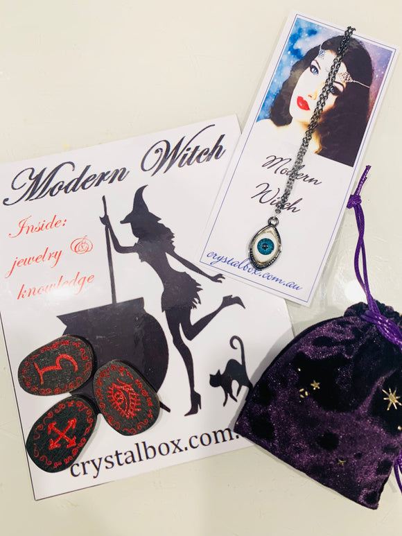 Witchy Runes and Velvet bag plus a Witch Necklace