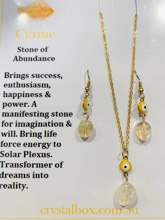 Citrine Necklace & Earring Set with 🧿